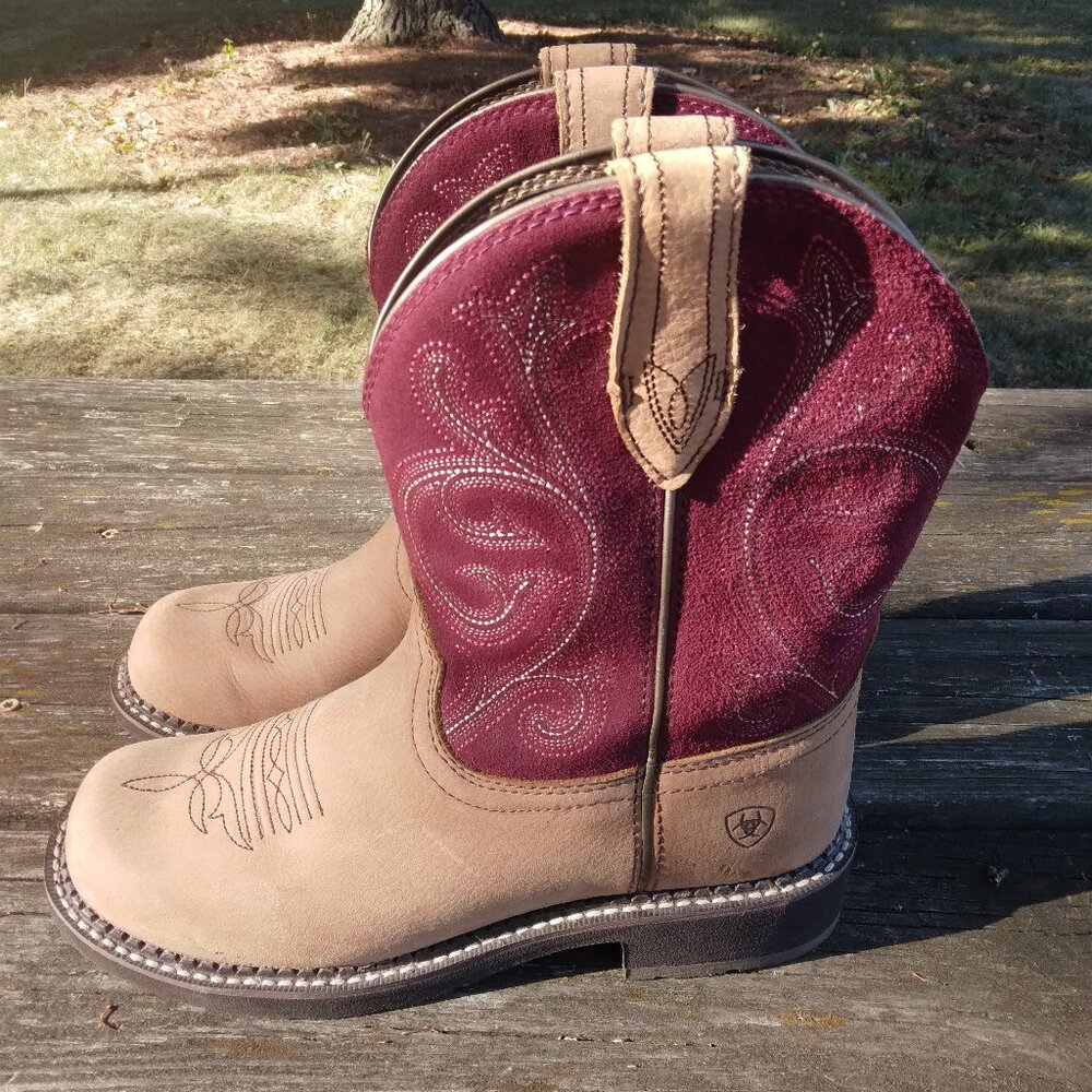 Ariat Womens Fatbaby Heritage Boots Western Copper Kettle/Burgundy Suede Size 9B